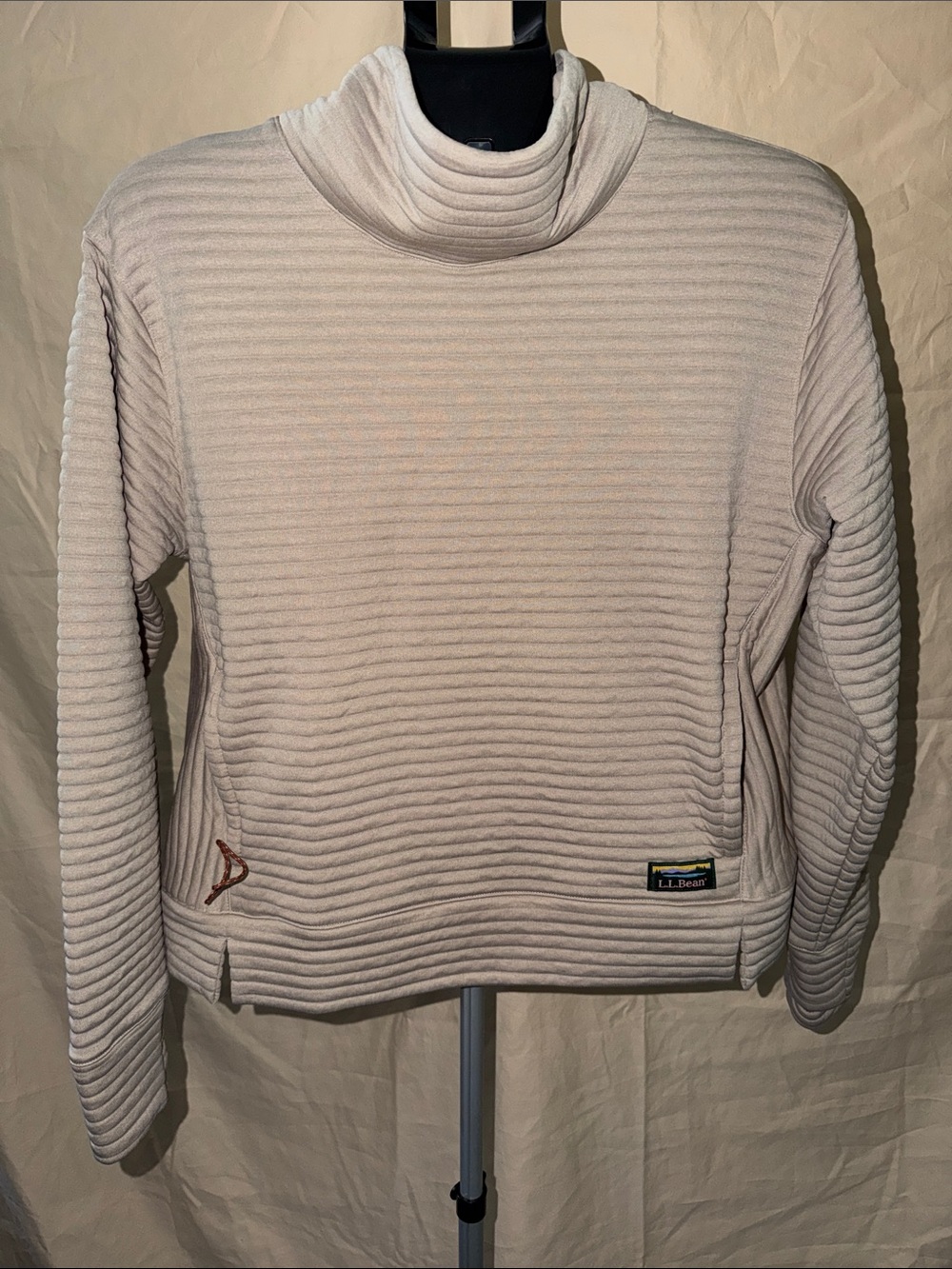 L.L. Bean Cream Ribbed Cowlneck Pullover Sweater
